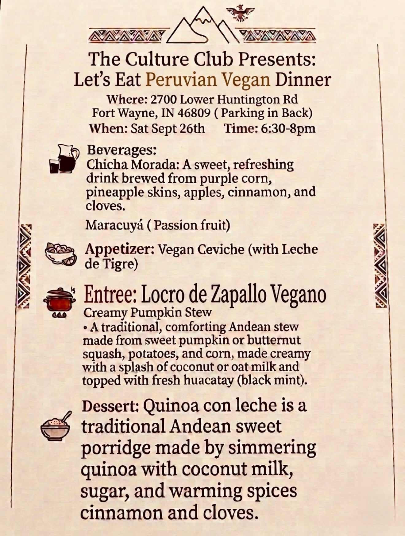 Let's Eat Peruvian Vegan Dinner
