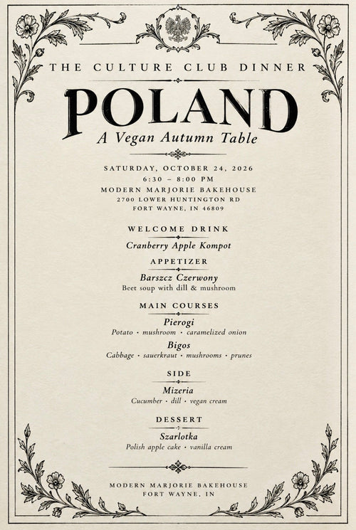 Poland, A Vegan Autumn Table Culture Club Dinner menu for October 24, 2026